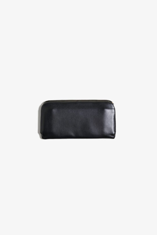 FRAMED LEATHER LONG WALLET. BLACK / SILVER