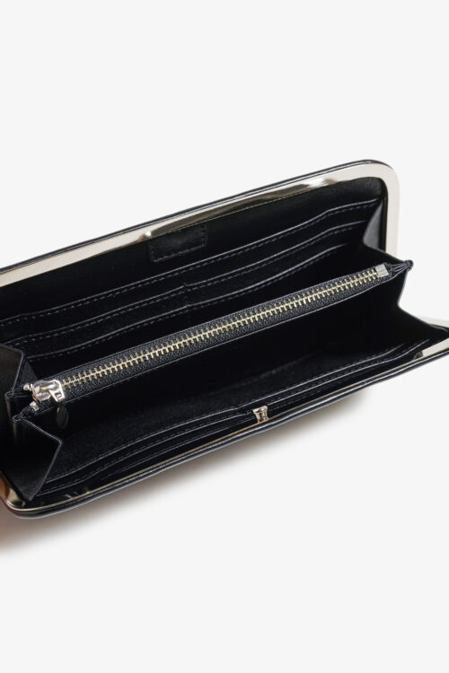 FRAMED LEATHER LONG WALLET. BLACK / SILVER