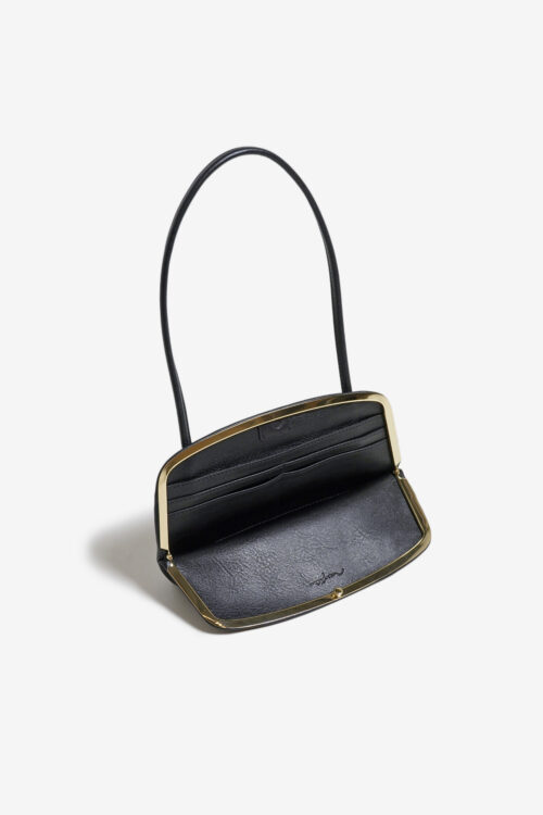 FRAMED ONE SHOULDER BAG. BLACK / GOLD