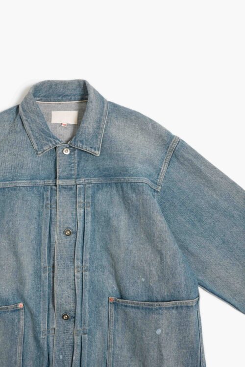 PLEATS JACKET - RAW DENIM - FADE INDIGO