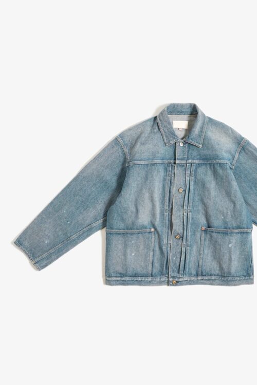 PLEATS JACKET - RAW DENIM - FADE INDIGO