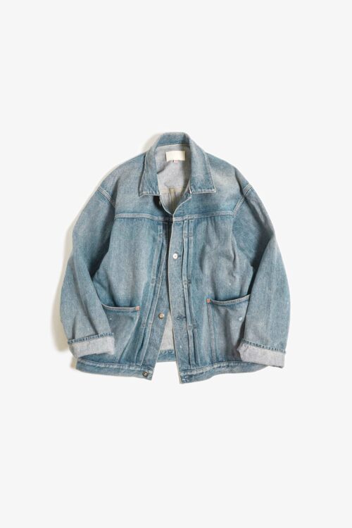 PLEATS JACKET - RAW DENIM - FADE INDIGO