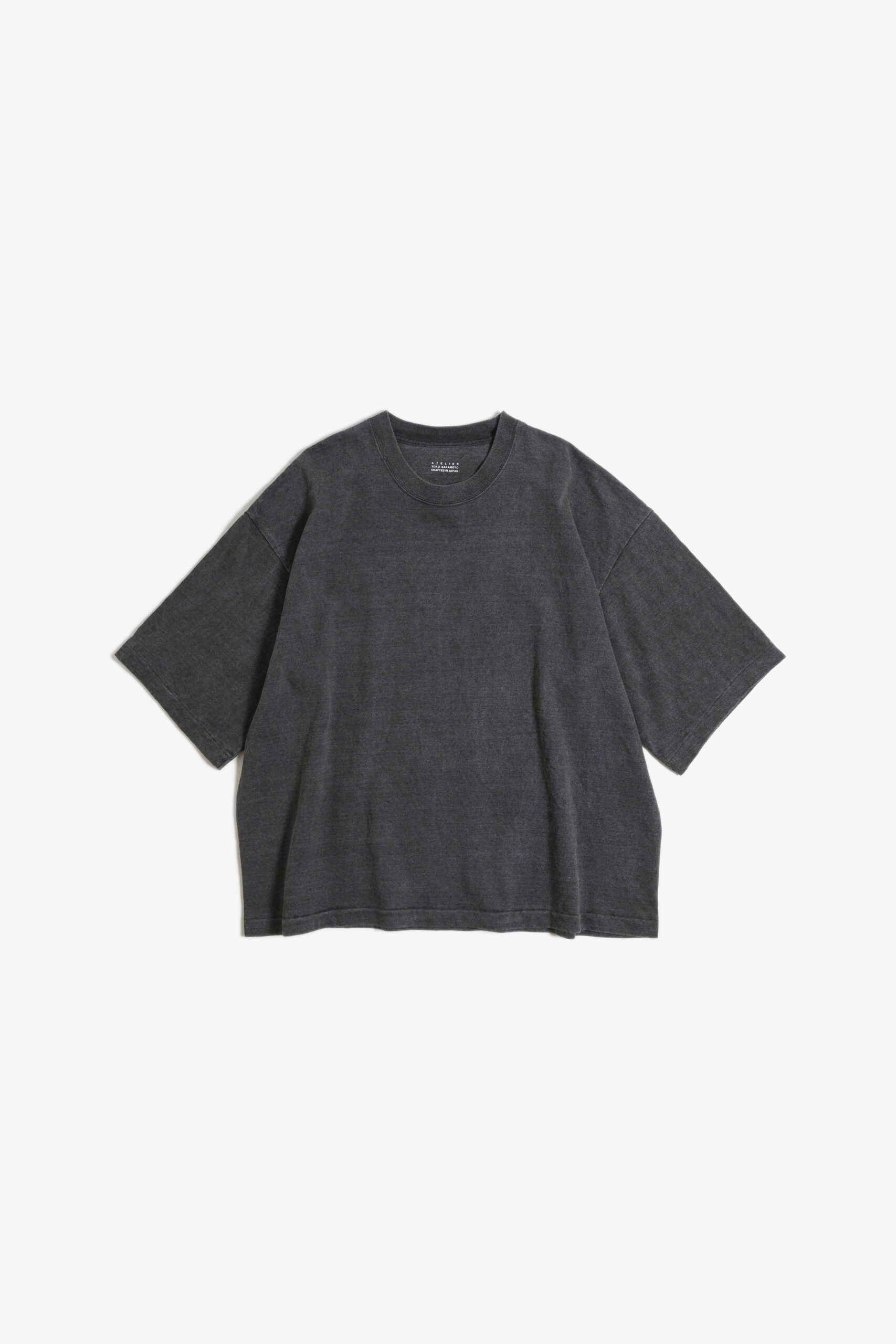 BOX TUBE T-SHIRT - NATURAL GARMENT DYE / ORIGINAL LOOP WHEEL KNIT FABRIC - SUMI INK