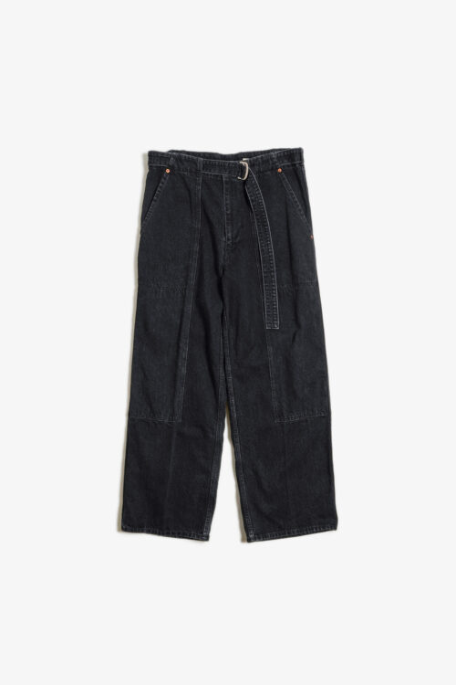 SULFUR DYE DENIM BELTED PANTS BLACK