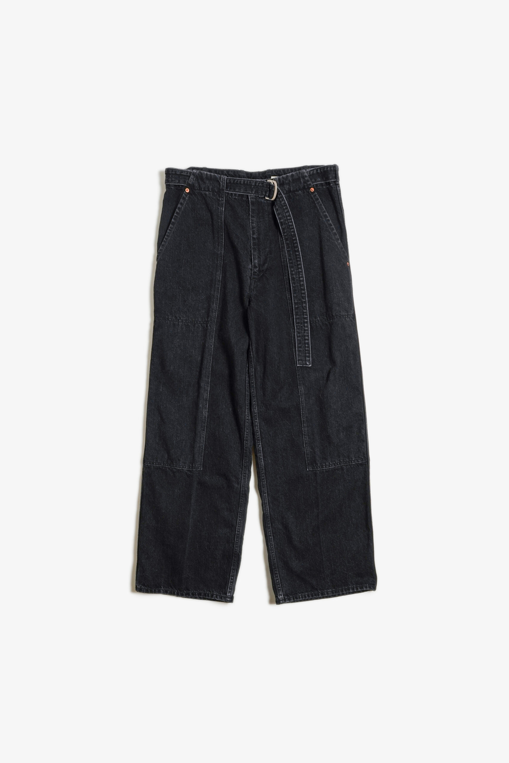 SULFUR DYE DENIM BELTED PANTS BLACK