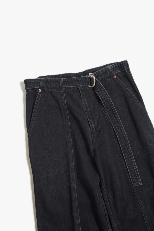 SULFUR DYE DENIM BELTED PANTS BLACK