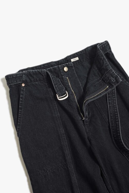SULFUR DYE DENIM BELTED PANTS BLACK