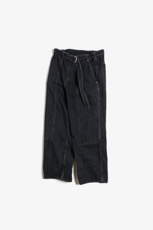 SULFUR DYE DENIM BELTED PANTS BLACK