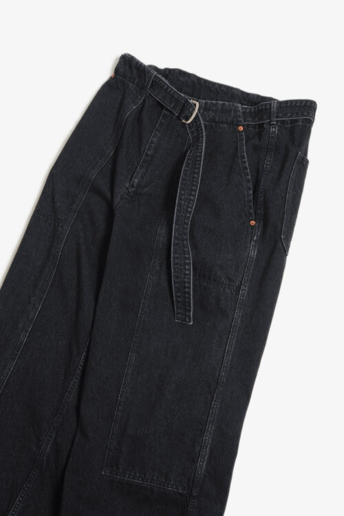 SULFUR DYE DENIM BELTED PANTS BLACK