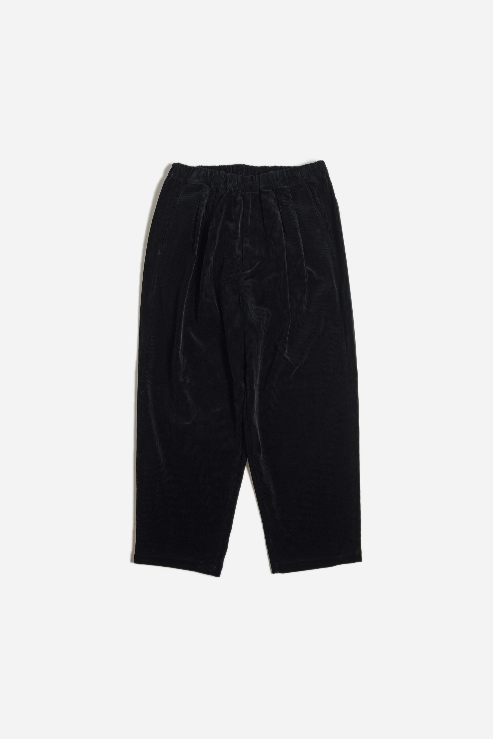 DOUBLE PLEATED WIDE EASY PANTS - CORDUROY - BLACK