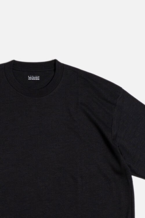 CREW NECK PULLOVER - WOOL × RAMIE JERSEY - BLACK