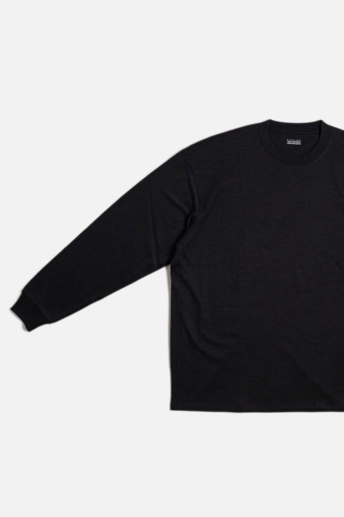 CREW NECK PULLOVER - WOOL × RAMIE JERSEY - BLACK