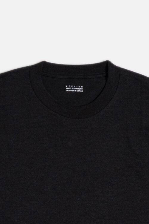 CREW NECK PULLOVER - WOOL × RAMIE JERSEY - BLACK