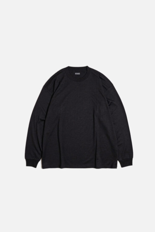 CREW NECK PULLOVER - WOOL × RAMIE JERSEY - BLACK