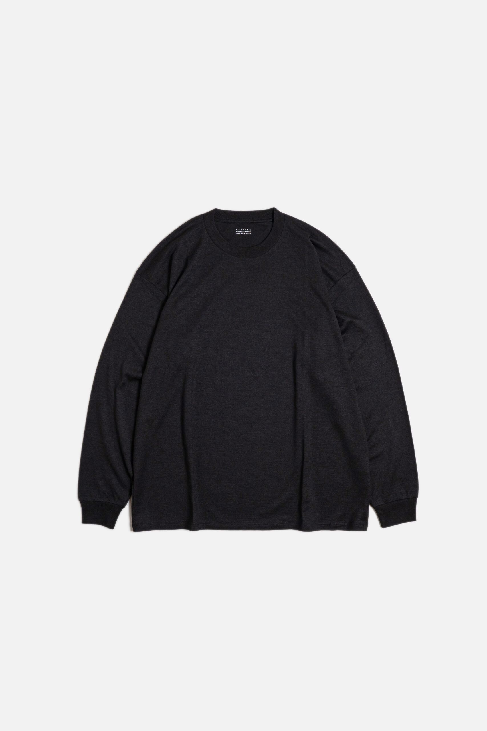 CREW NECK PULLOVER - WOOL × RAMIE JERSEY - BLACK